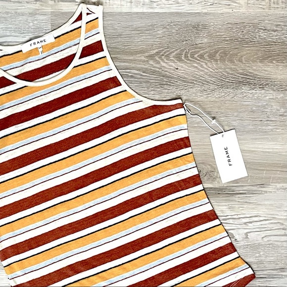 FRAME Wear Striped Linen Tank Sunrise Multi - Picture 2 of 11